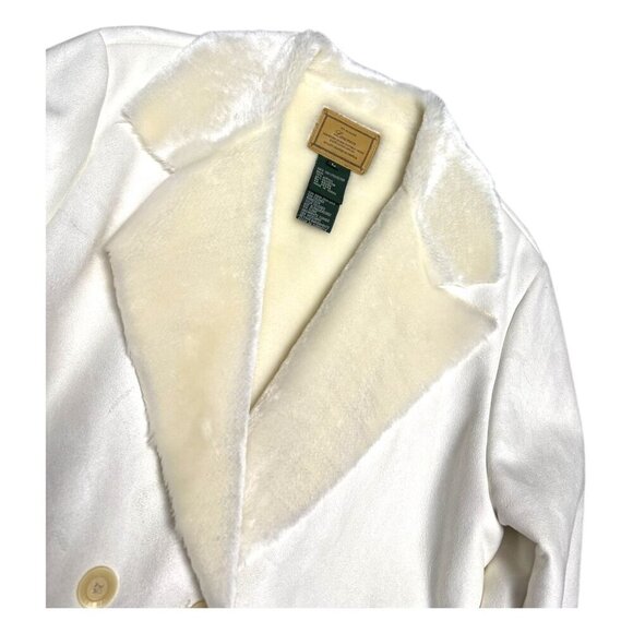 RALPH LAUREN Faux Fur White Cream Business Casual Designer Jacket Womens Large - Picture 5 of 7